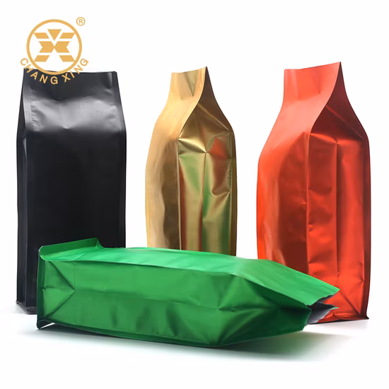 Custom Printed White Side Gusset Stand up Pouch Ziplock with Valve Zipper Flat Block Bottom Coffee Packaging Bag