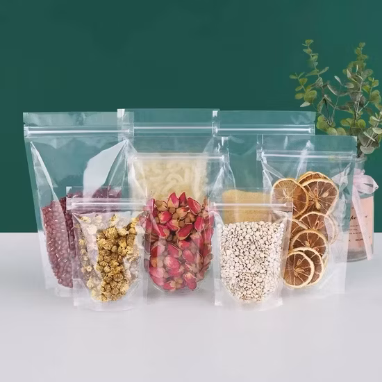 Clear Transparent Flat Bottom Plastic Poly Resealable Ziplock Food Cookies Packaging Bags Pouches