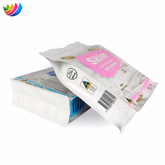 Printed Customized Plastic Aluminum Foil Coffee Powder Milk Bag Flat Bottom Pouch with Zipper